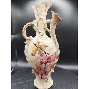 Antique c1891-1918 Victoria Carlsbad Austria Flower Vase Gold Details Pink